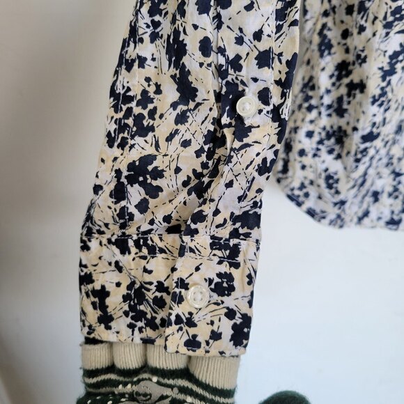 H&M Men's Ivory Blue Pattern Standard Cut Cotton Button Down Long Sleeve Shirt M - Picture 6 of 12